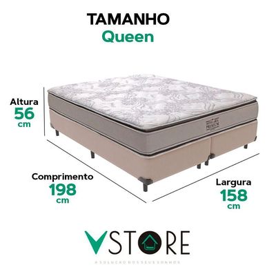Cama Box Queen Bege E Colchão Four Season Molas Vstore