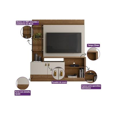 Estante P- Sala Até 50 Pol Alagoas C- 2 Portas E 5 Prateleiras 187x160cm Nature-off White - Linea