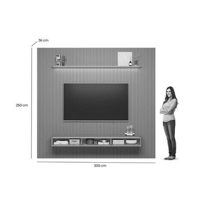 Estante P- Sala Até 100 Pol Modular Ripado C- 3 Porta. 1 Prat. ,50cm Tauari-gris Fosco - Linea