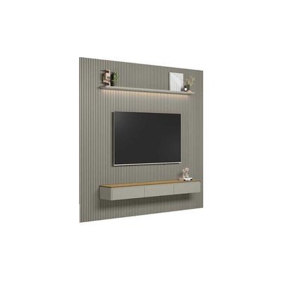 Estante P- Sala Até 100 Pol Modular Ripado C- 3 Porta. 1 Prat. ,50cm Tauari-gris Fosco - Linea
