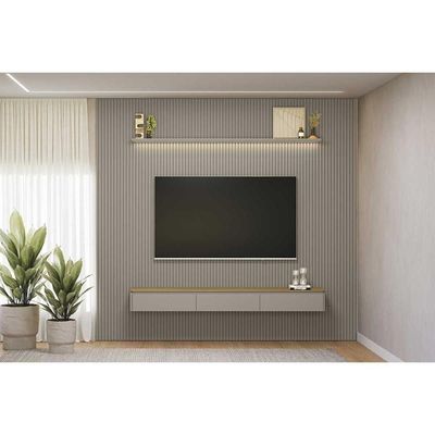 Estante P- Sala Até 100 Pol Modular Ripado C- 3 Porta. 1 Prat. ,50cm Tauari-gris Fosco - Linea