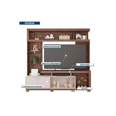 Estante P- Sala Até 70 Pol Formosa C- Nicho E Pés 210x207cm Lamina -cacao - Caemmun