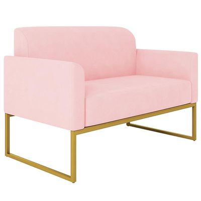 Poltrona Namoradeira Decorativa Isabella Base Industrial Suede Rosa Bebê/Dourado - Gran Belo