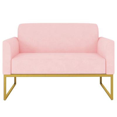 Poltrona Namoradeira Decorativa Isabella Base Industrial Suede Rosa Bebê/Dourado - Gran Belo