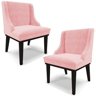 Kit 2 Poltronas Decorativas Base Fixa de Madeira Firenze Suede Rosa Bebê/Preto - Gran Belo