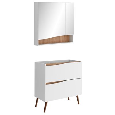 Conjunto Banheiro Gabinete Com Pés e Armário Com Espelho 80cm Evie B06 Branco Tau - Lyam Decor