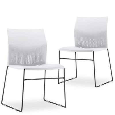 Kit 04 Cadeiras Fixa Base Preta Empilhável Connect F02 Branco - Lyam Decor