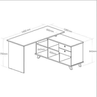 Mesa Para Escritório Home Office Escrivaninha Gold A02 Branco Olmo 02 Gavetas  - Lyam Decor