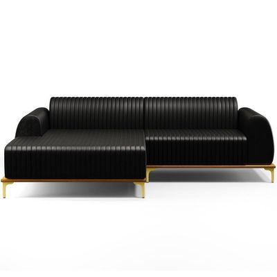 Sofá 5 Lugares Com Chaise Esquerdo Sala Estar 300cm Preto