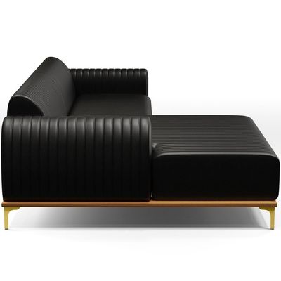 Sofá 5 Lugares Com Chaise Esquerdo Sala Estar 300cm Preto