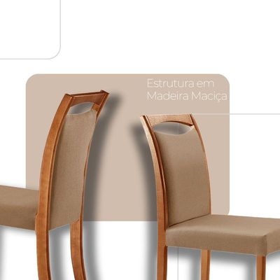 Mesa Ellis 180cm Tampo Laqueado Com Vidro Com 6 Cadeiras Munique Linho Palha/imbuia Natural/off White