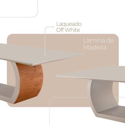 Mesa Ellis 180cm Tampo Laqueado Com Vidro Com 6 Cadeiras Munique Linho Palha/imbuia Natural/off White