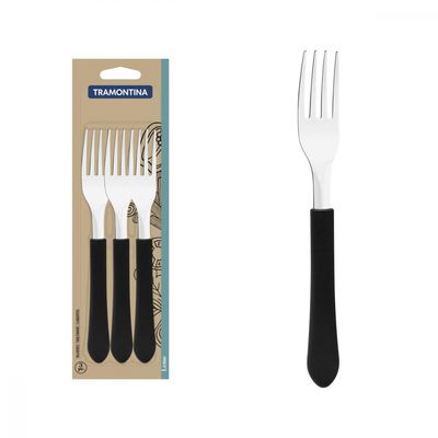 Conjunto de Garfos de Mesa Tramontina Leme com Laminas em Aço Inox e Cabos de Polipropileno Preto 3 Peças