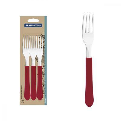 Conjunto de Garfos de Mesa Tramontina Leme com Laminas em Aço Inox e Cabos de Polipropileno Vermelho 3 Peças