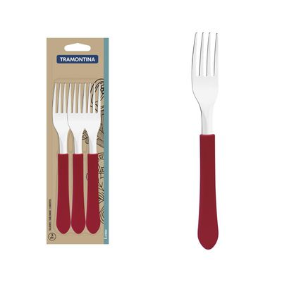 Conjunto de Garfos de Mesa Tramontina Leme com Laminas em Aço Inox e Cabos de Polipropileno Vermelho 3 Peças
