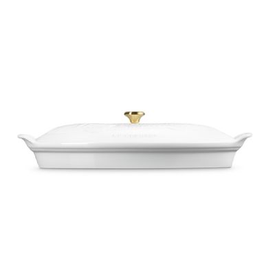 TRAVESSA PARA PEIXE LE CREUSET COM TAMPA 34CM HERITAGE BRANCO 81065600100350