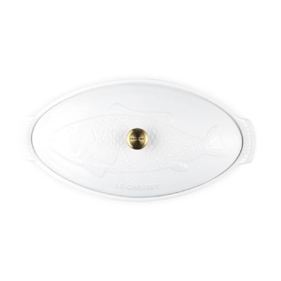 TRAVESSA PARA PEIXE LE CREUSET COM TAMPA 34CM HERITAGE BRANCO 81065600100350