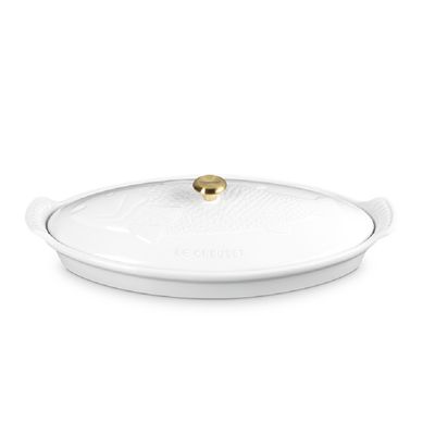 TRAVESSA PARA PEIXE LE CREUSET COM TAMPA 34CM HERITAGE BRANCO 81065600100350