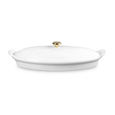 TRAVESSA PARA PEIXE LE CREUSET COM TAMPA 34CM HERITAGE BRANCO 81065600100350