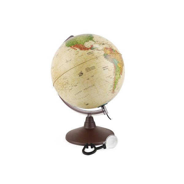 Globo Terrestre Decorativo Geográfico Marco Polo C/ Lupa Base em Plástico Iluminado LED Tecnodidattica