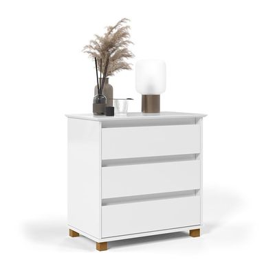 Cômoda Mini Ej Versátil - 3 Gavetas Pés De Madeira Corrediças Telescópicas Mdf-mdp Branco - Ej Móveis