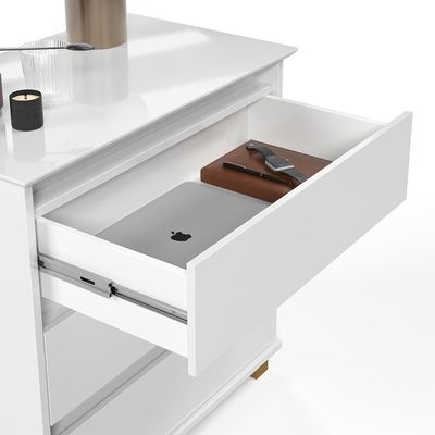 Cômoda Mini Ej Versátil - 3 Gavetas Pés De Madeira Corrediças Telescópicas Mdf-mdp Branco - Ej Móveis
