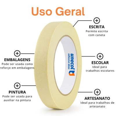 Kit 9 Fita Crepe 18mmx10m Uso Geral Resistente Alta Fixação Pintura Artesanato Escolar