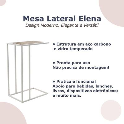 Mesa De Apoio Industrial Elena Industrial Branco Com Tampo De Vidro