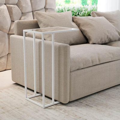 Mesa De Apoio Industrial Elena Industrial Branco Com Tampo De Vidro