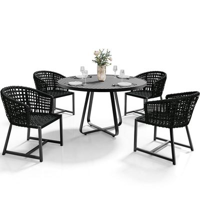 Kit Mesa Wine Com 4 Cadeira Área Externa Espaço Gourmet Corda Náutica Belize D04 Preto - Lyam Decor