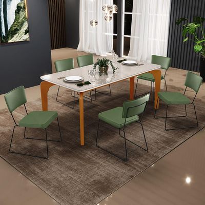 Mesa De Jantar Capri 160cm Off White Nature Com 6 Cadeiras Allana B05 Facto Verde Musgo - Lyam Decor