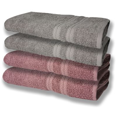 4 Toalhas Super Felpudas Grande e Grossa Algodão 80x150 Cinza+Rosê