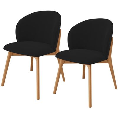 Kit 02 Cadeiras de Jantar e Estar Living Estofada Mia L02 Suede Preto - Lyam Decor