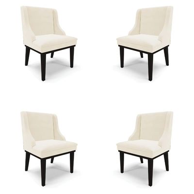 Kit 4 Cadeiras Decorativas Sala de Jantar Base Fixa de Madeira Firenze Veludo Bege/Preto G19 - Gran Belo