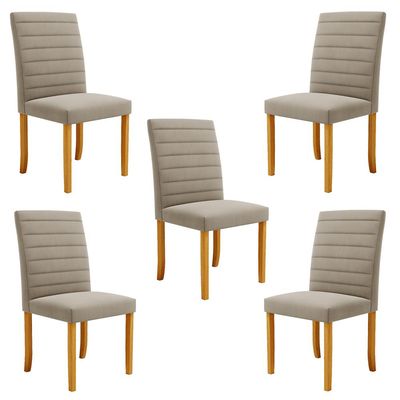 Kit 5 Cadeiras de Sala de Jantar Estofadas Veiga Madeira Maciça Suede Bege G78 - Gran Belo