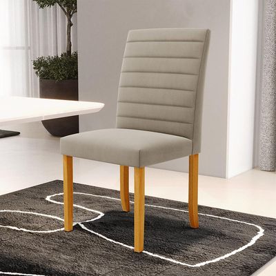 Kit 5 Cadeiras de Sala de Jantar Estofadas Veiga Madeira Maciça Suede Bege G78 - Gran Belo