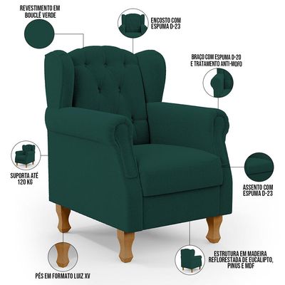 Kit 02 Poltronas Decorativa Para Sala De Estar Yara P02 Bouclê Verde - Lyam Decor