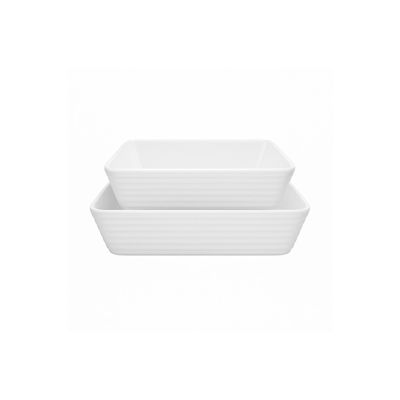 Conjunto Travessa Refratario de Porcelana Branco 20cm 25,5cm
