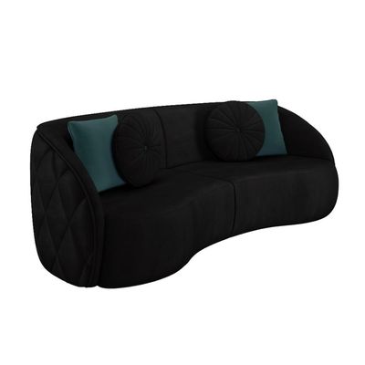 Sofá Decorativo 288cm com Almofadas Redondas Clarke Veludo Preto - Gran Belo