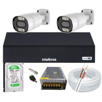 Kit Cftv 2 Cameras Segurança Full Color 1080p 2mp Dvr Intelbras 500GB