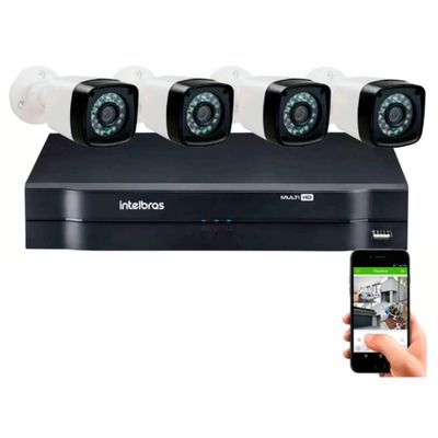 Kit 4 Cameras Segurana 720p Full Hd Dvr Intelbras 4ch S/hd