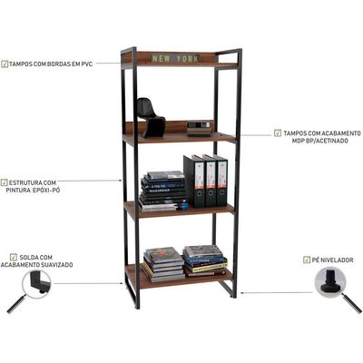 Kit Mesa Cavalete 135 cm com Estante 4 Prateleiras Estilo Industrial Form C01 Nogal - Lyam Decor