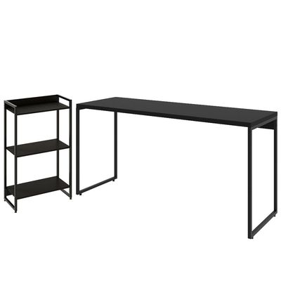 Kit Escritório Estante Areta 3 Prateleiras com Mesa Industrial Aspen 150cm C01 Onix - Lyam Decor