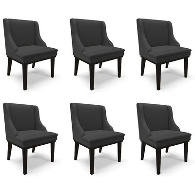 Kit 6 Cadeiras Decorativas Sala de Jantar Base Fixa de Madeira Firenze PU Preto Fosco G19 - Gran Belo