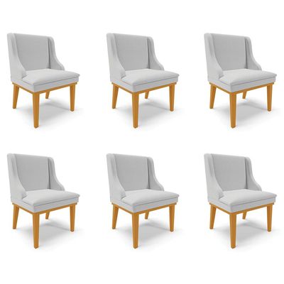 Kit 6 Cadeiras Decorativas Sala de Jantar Base Fixa de Madeira Firenze Linho Cinza/Castanho G19 - Gran Belo