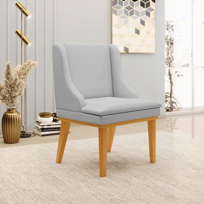 Kit 6 Cadeiras Decorativas Sala de Jantar Base Fixa de Madeira Firenze Linho Cinza/Castanho G19 - Gran Belo
