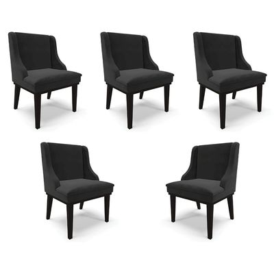 Kit 5 Cadeiras Decorativas Sala de Jantar Base Fixa de Madeira Firenze Veludo Preto G19 - Gran Belo