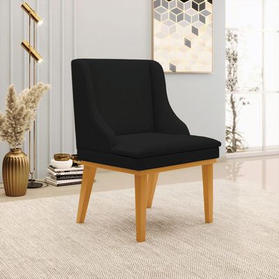Kit 3 Cadeiras Decorativas Sala de Jantar Base Fixa de Madeira Firenze Linho Preto/Castanho G19 - Gran Belo
