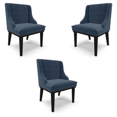 Kit 3 Cadeiras Decorativas Sala de Jantar Base Fixa de Madeira Firenze Suede Azul Marinho/Preto G19 - Gran Belo