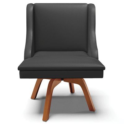 Kit 2 Cadeiras Decorativas Sala de Jantar Base Giratória de Madeira Firenze PU Preto Fosco/Natural G19 - Gran Belo